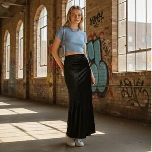 Vintage Y2K Express Maxi Skirt Womens M Black Velvet Soft Y2K 90s Whimsygoth